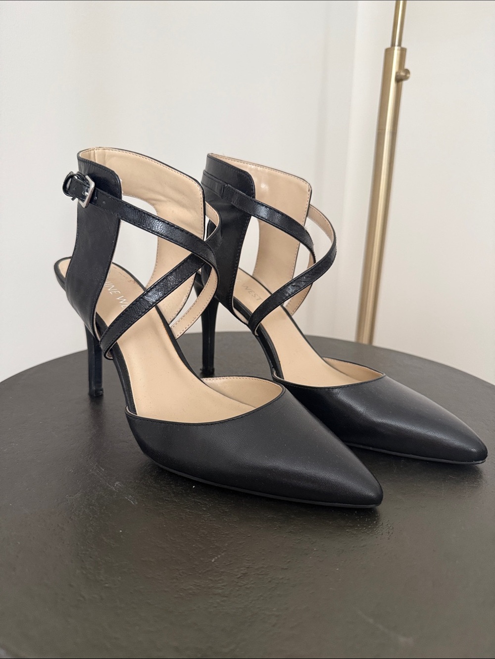 Nine West Black Strappy Pointed Toe Stiletto Pumps